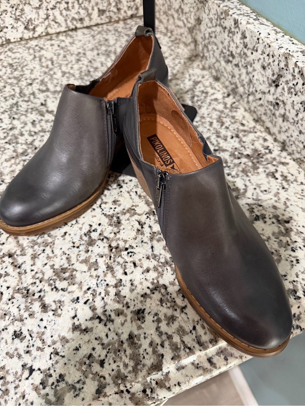 PIKOLINOS Black Leather Ankle Booties with Tan Sole